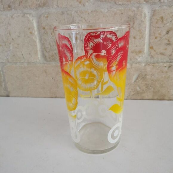 Vintage Pansies Drinking Glass, Red Yellow Collectible Juice Glass - Picture 5 of 7